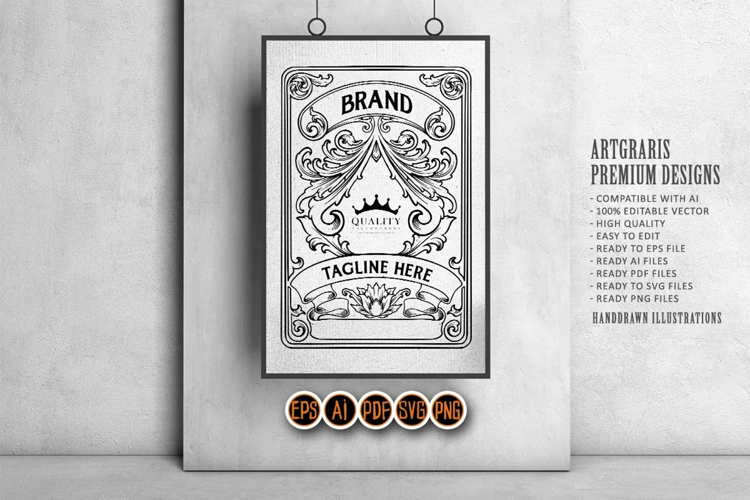 Vintage frame label art nouveau crown flourish ornament product image 1