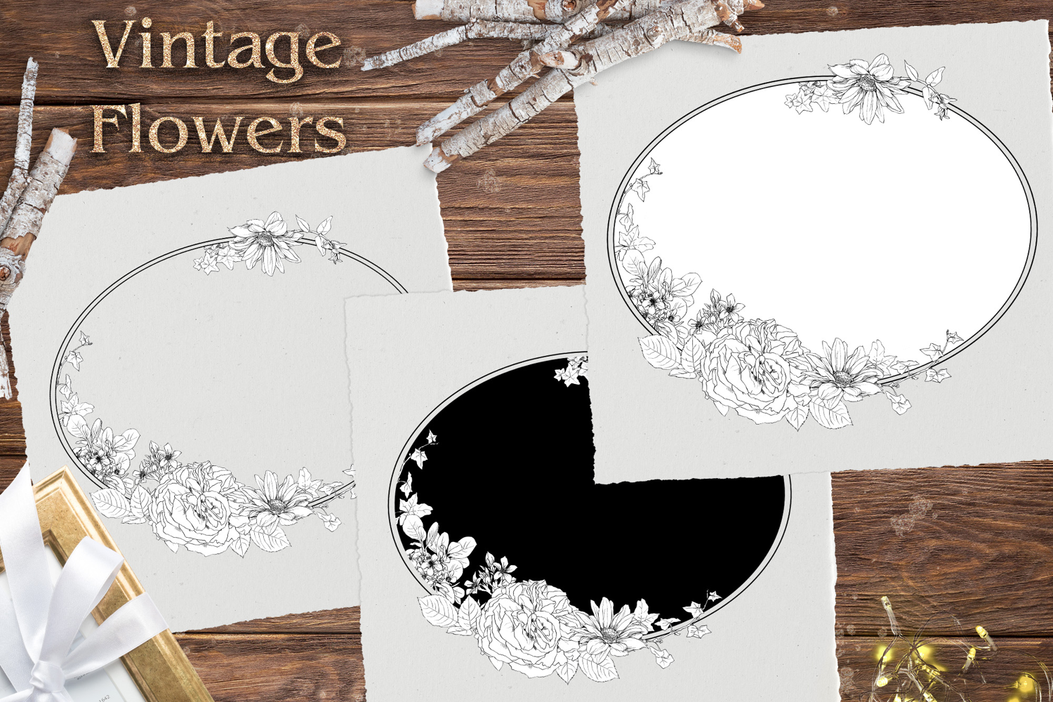 Vintage flowers Frame print Png product image 1