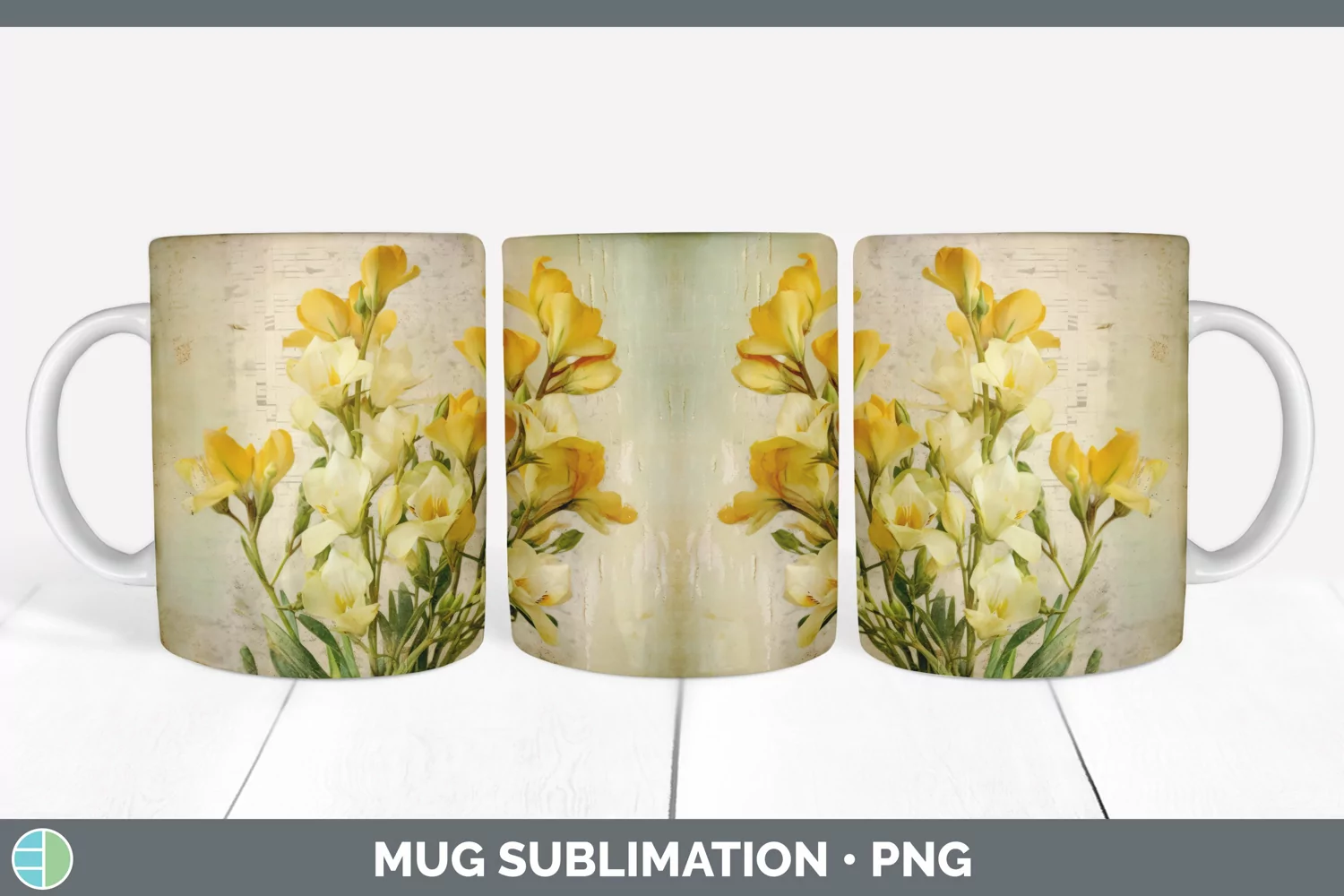 GorgeousDecoupage Freesias Mug Wrap design.