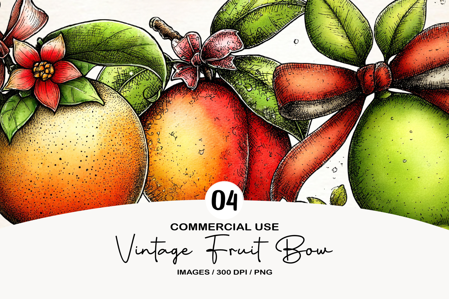 Vintage Fruit Bow Png Sublimation product image 1