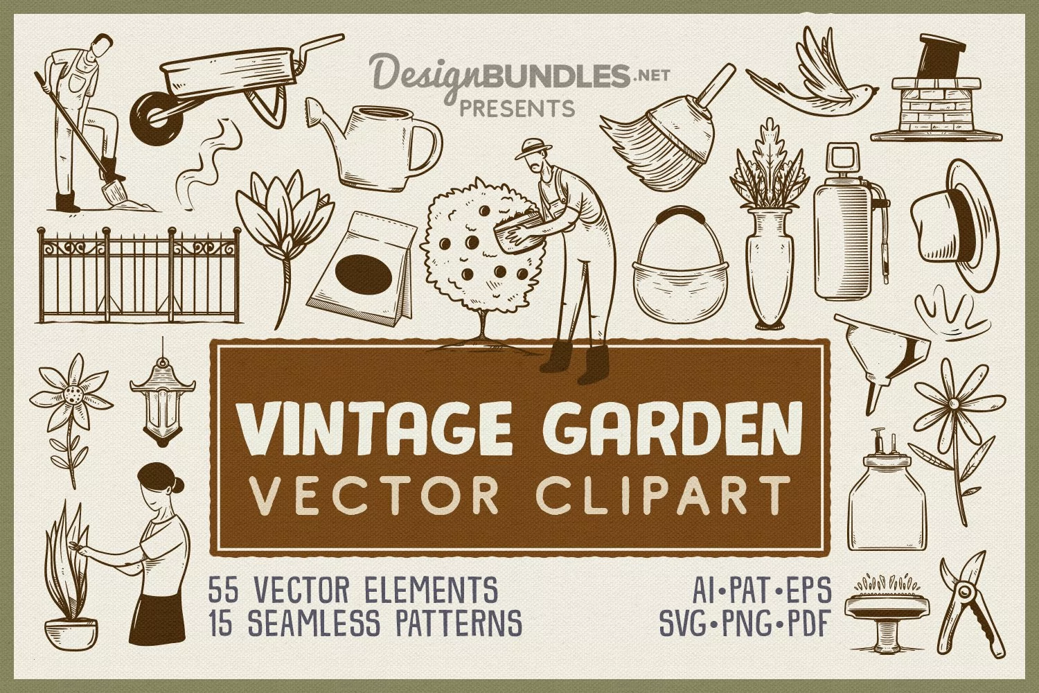 Vintage Garden Vector Clipart Pack product image 1