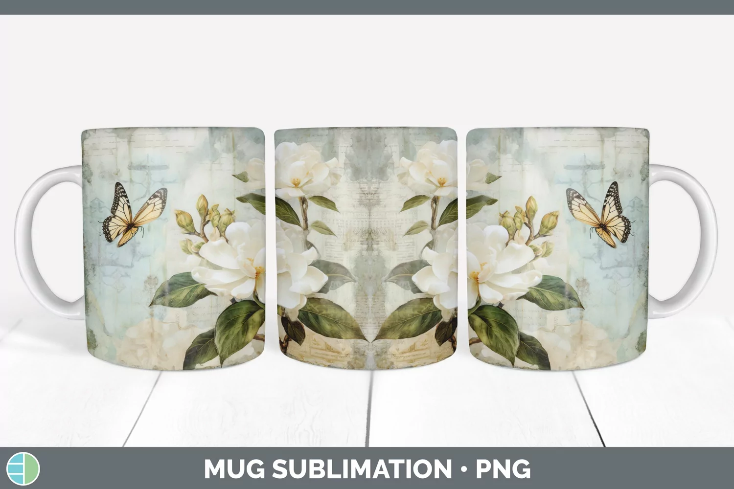 GorgeousDecoupage Gardenias Mug Wrap design.