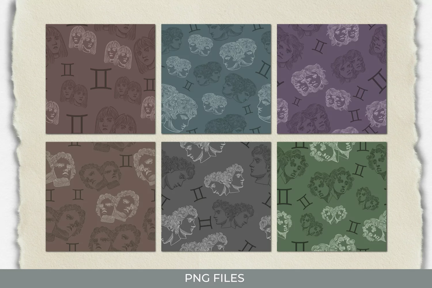 Vintage Gemini Sign Seamless Pattern Paper Pack product image 1