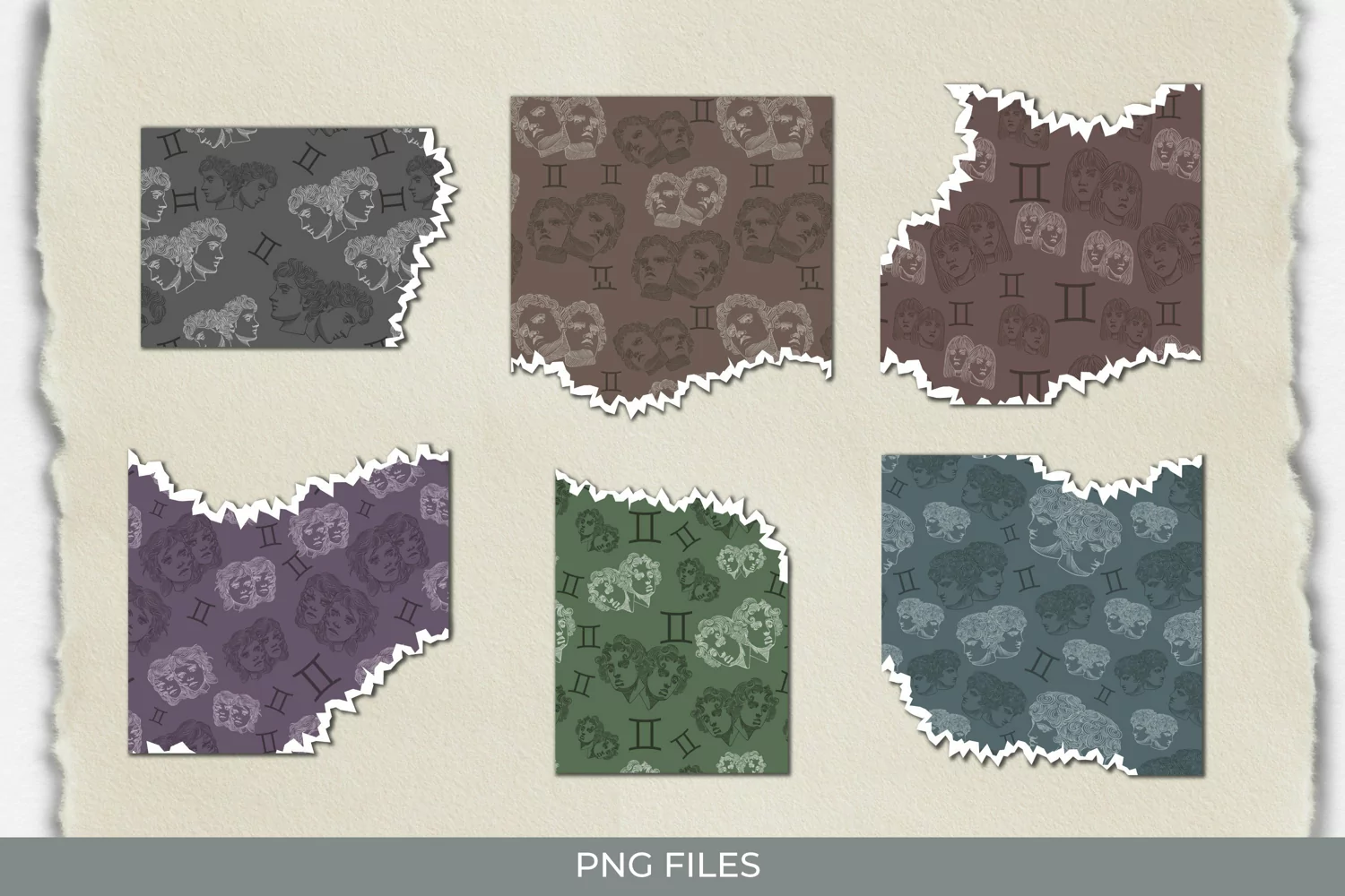 Vintage Gemini Sign Seamless Pattern Torn Paper product image 1