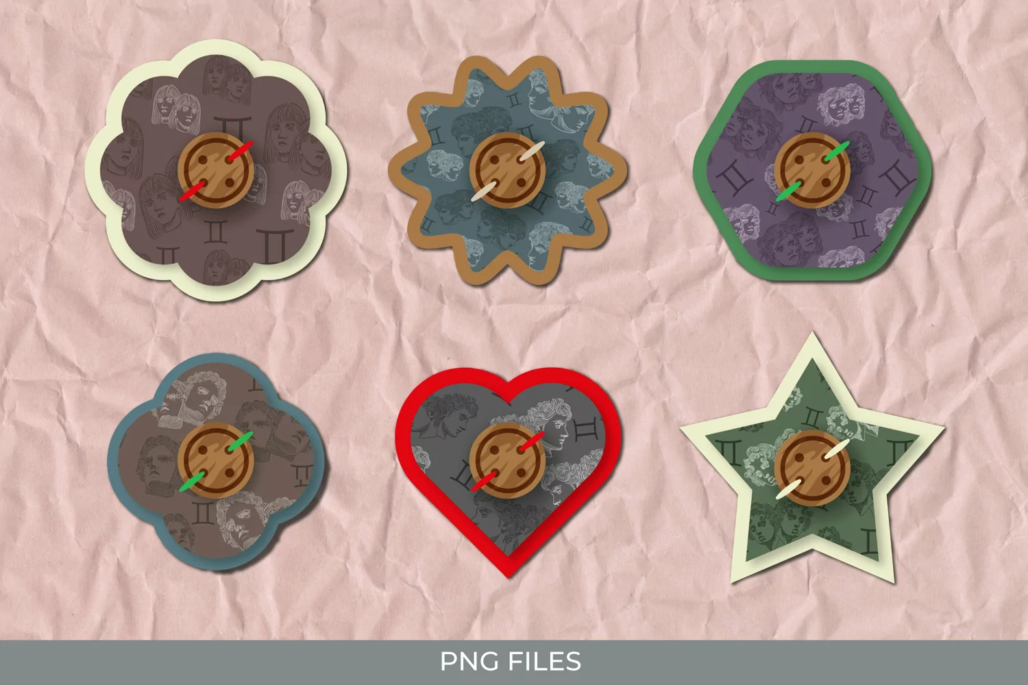 Vintage Gemini Sign Seamless Pattern Button product image 1