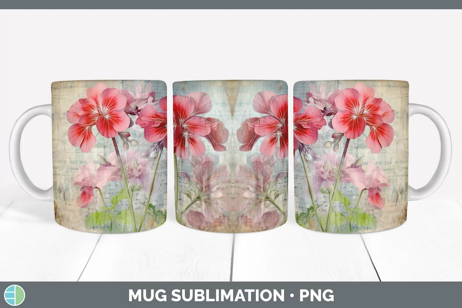 GorgeousDecoupage Geraniums Mug Wrap design.