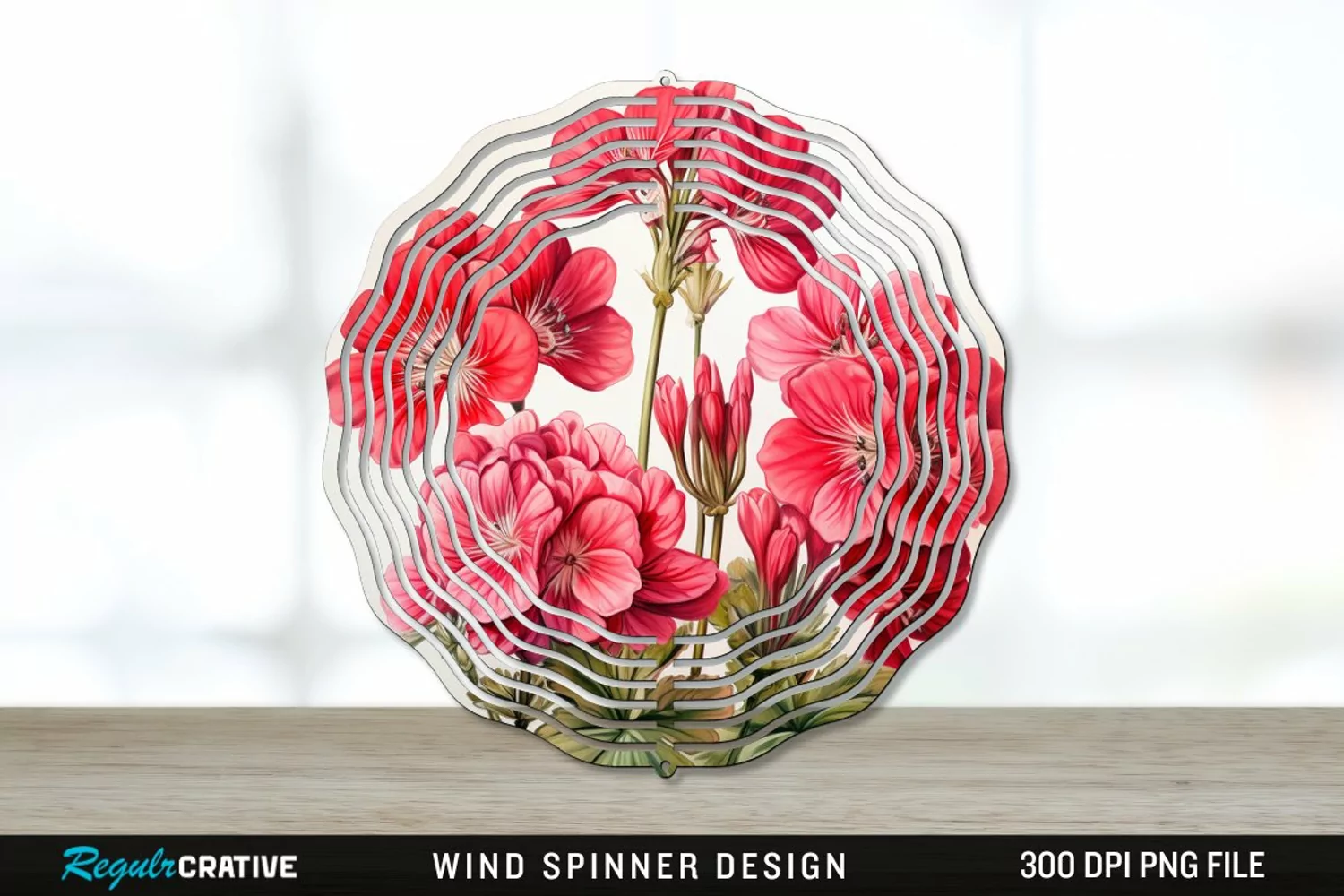 Vintage Geranium Flowers Wind Spinner Sublimation PNG Design product image 1
