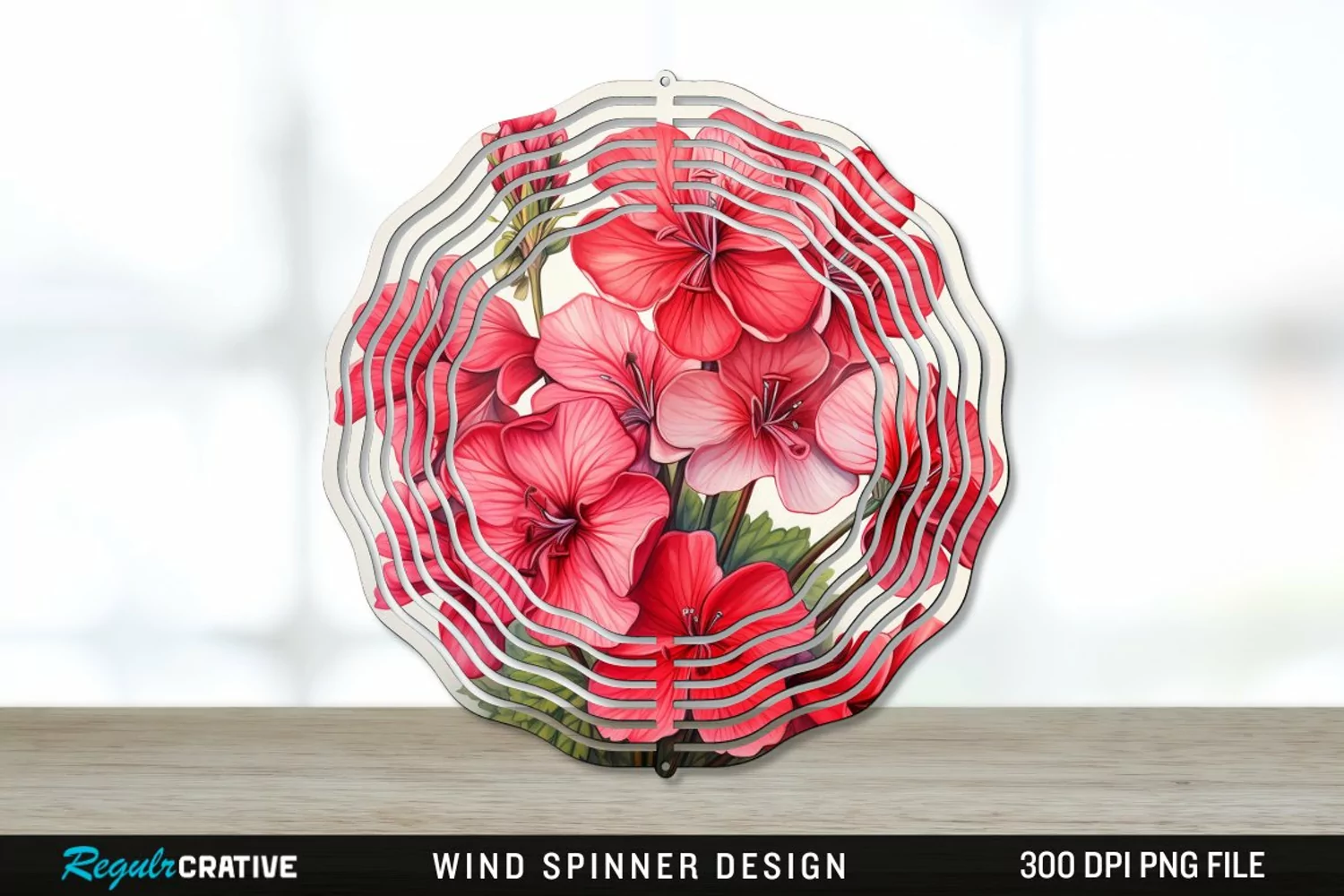Vintage Geranium Flowers Wind Spinner Sublimation PNG Design product image 1