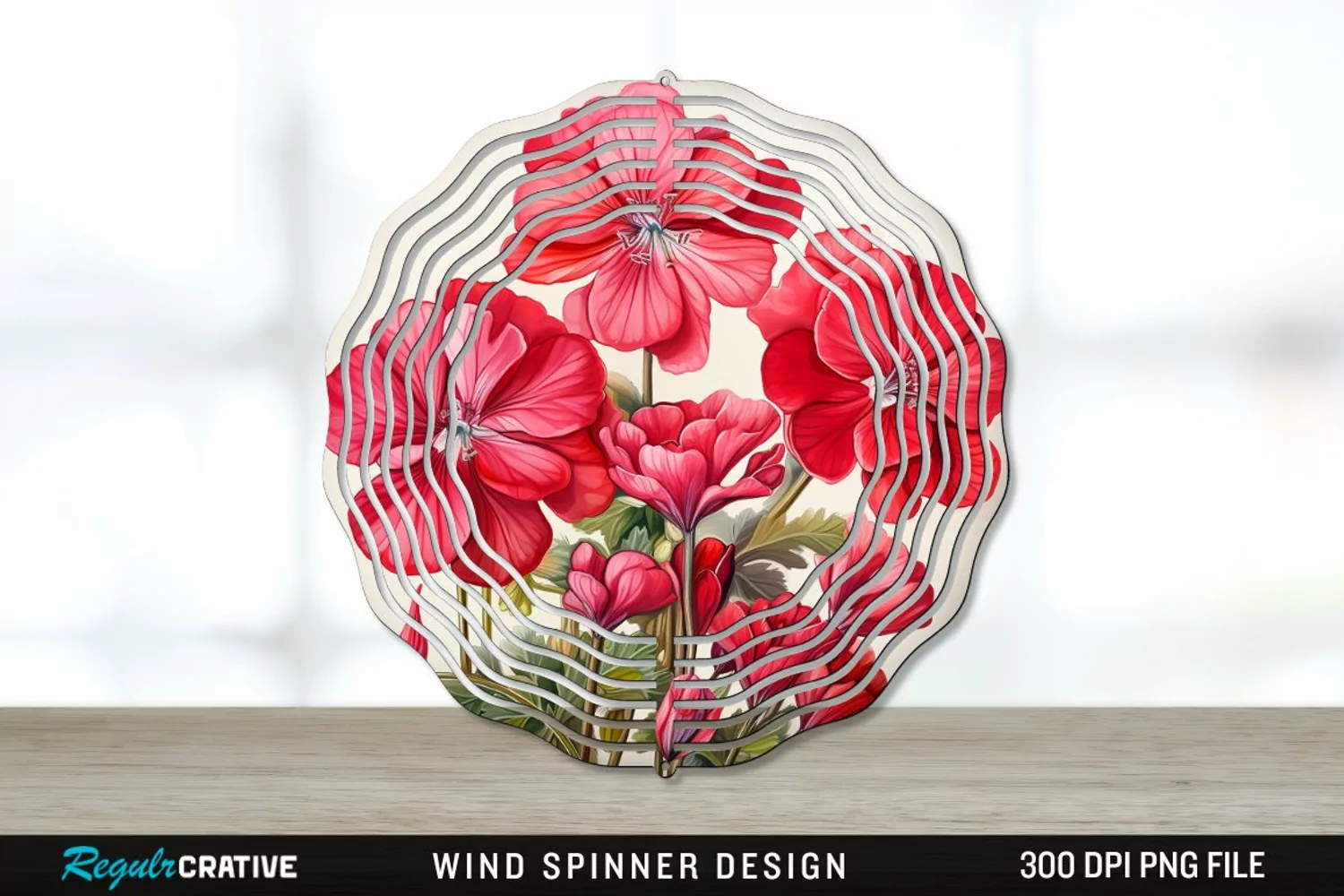 Vintage Geranium Flowers Wind Spinner Sublimation PNG Design product image 1