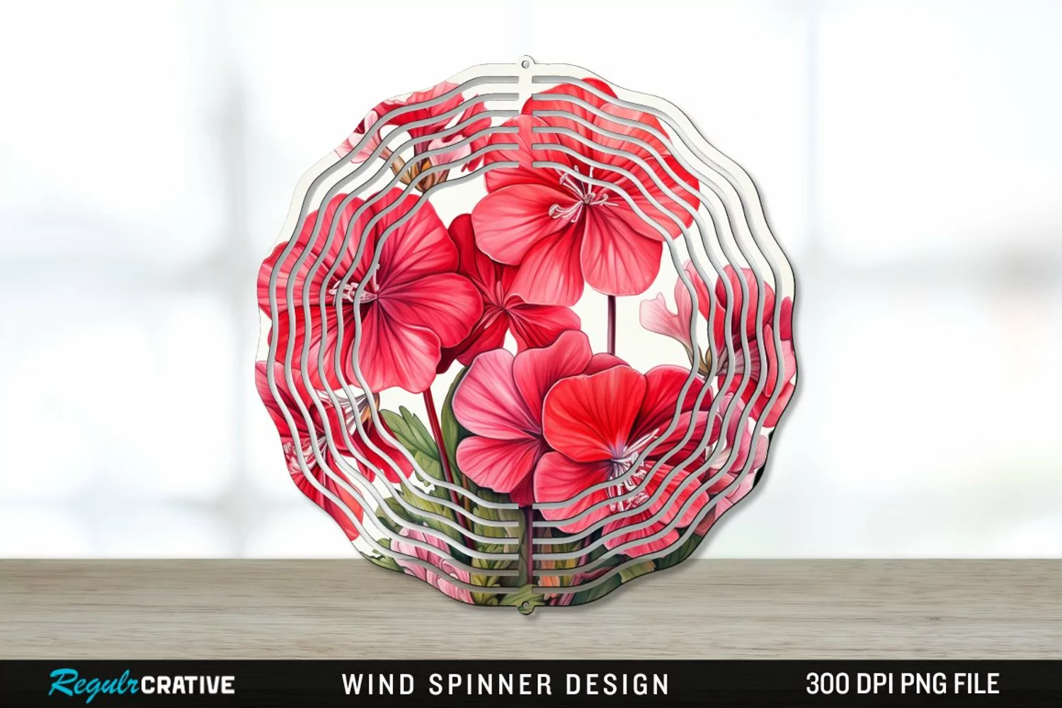 Vintage Geranium Flowers Wind Spinner Sublimation PNG Design product image 1