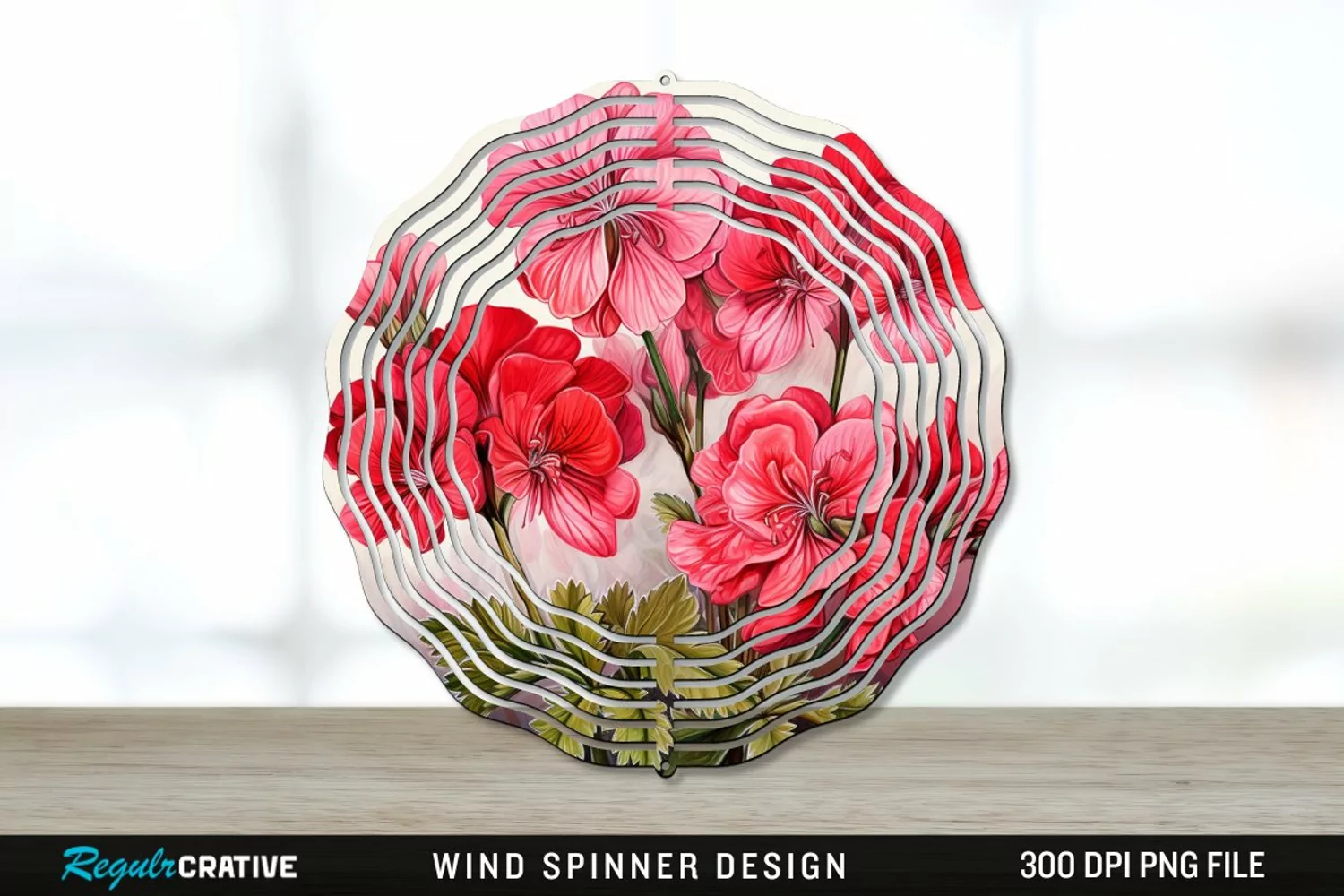 Vintage Geranium Flowers Wind Spinner Sublimation PNG Design product image 1