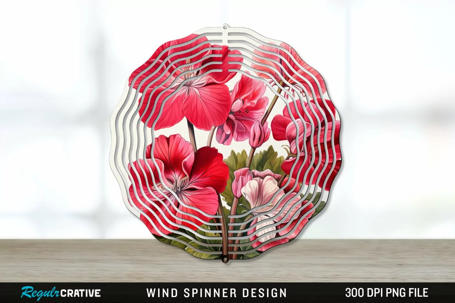 Vintage Geranium Flowers Wind Spinner Sublimation PNG Design product image 1