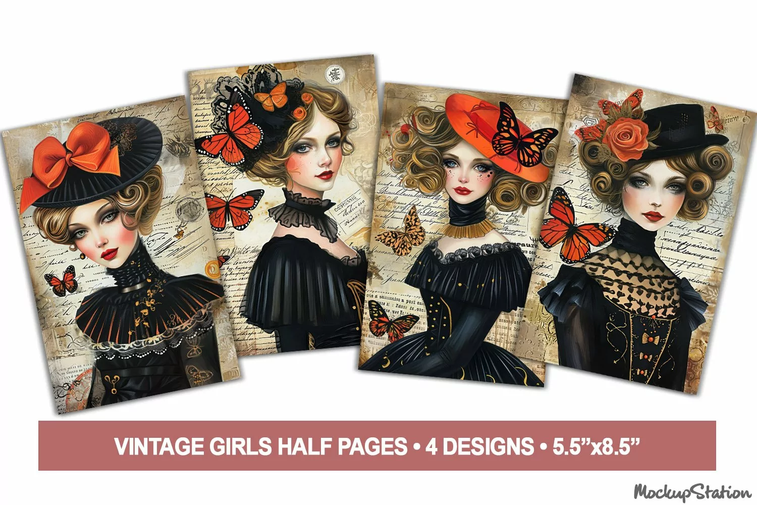 Whimsical Girls Portraits Junk Journal Printable Half Pages product image 1
