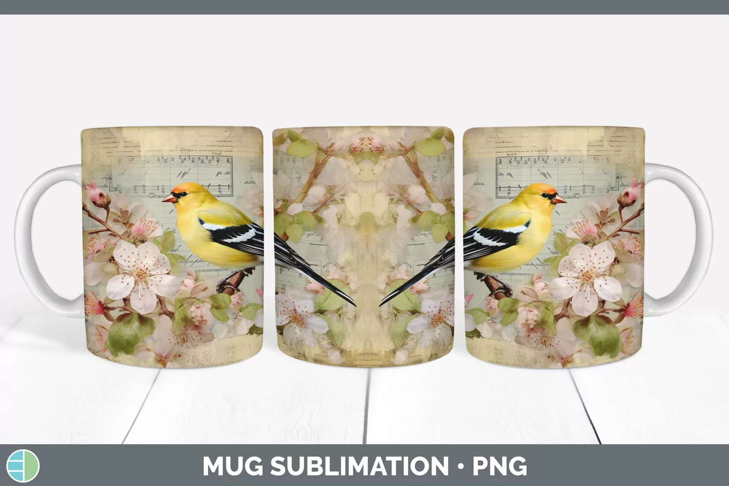 GorgeousDecoupage Goldfinches Mug Wrap design.
