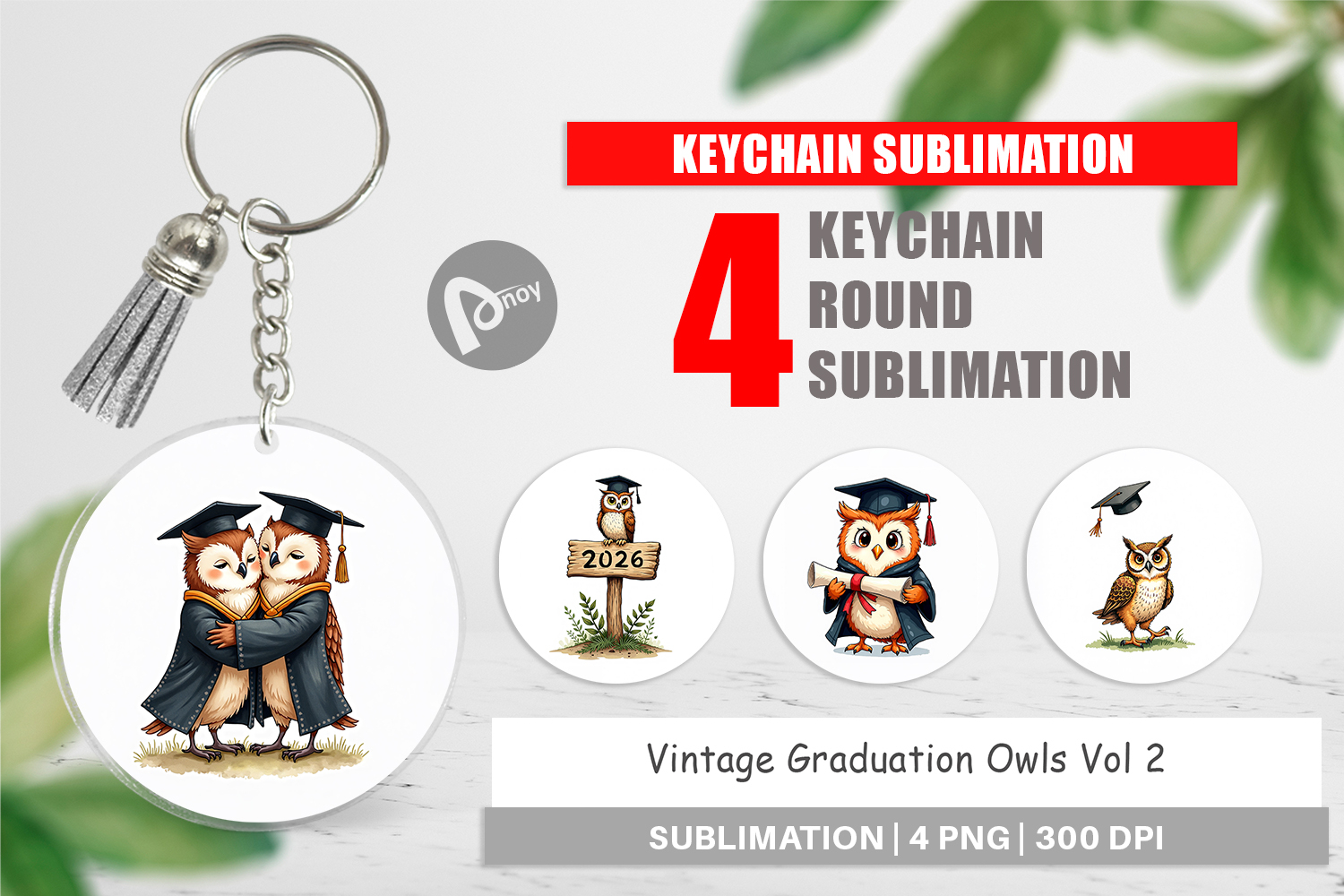 Vintage Graduation Owls Keychain product image 1