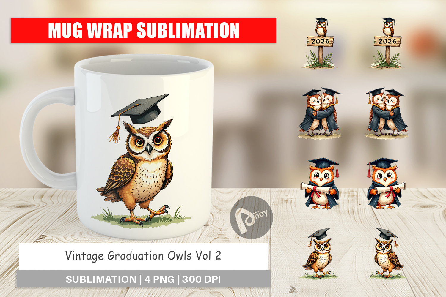 Vintage Graduation Owls Mug Wrap product image 1