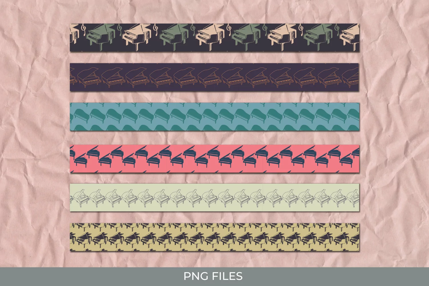 Vintage Grand Piano Seamless Pattern Strips product image 1