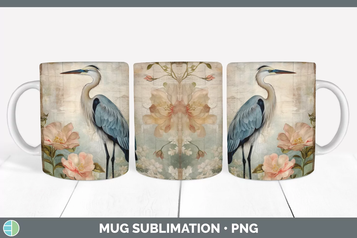 GorgeousDecoupage Great Blue Herons Mug Wrap design.