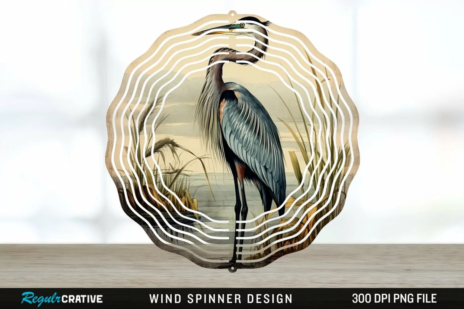 Vintage Great Blue Heron Bird Spinner Sublimation Design PNG product image 1