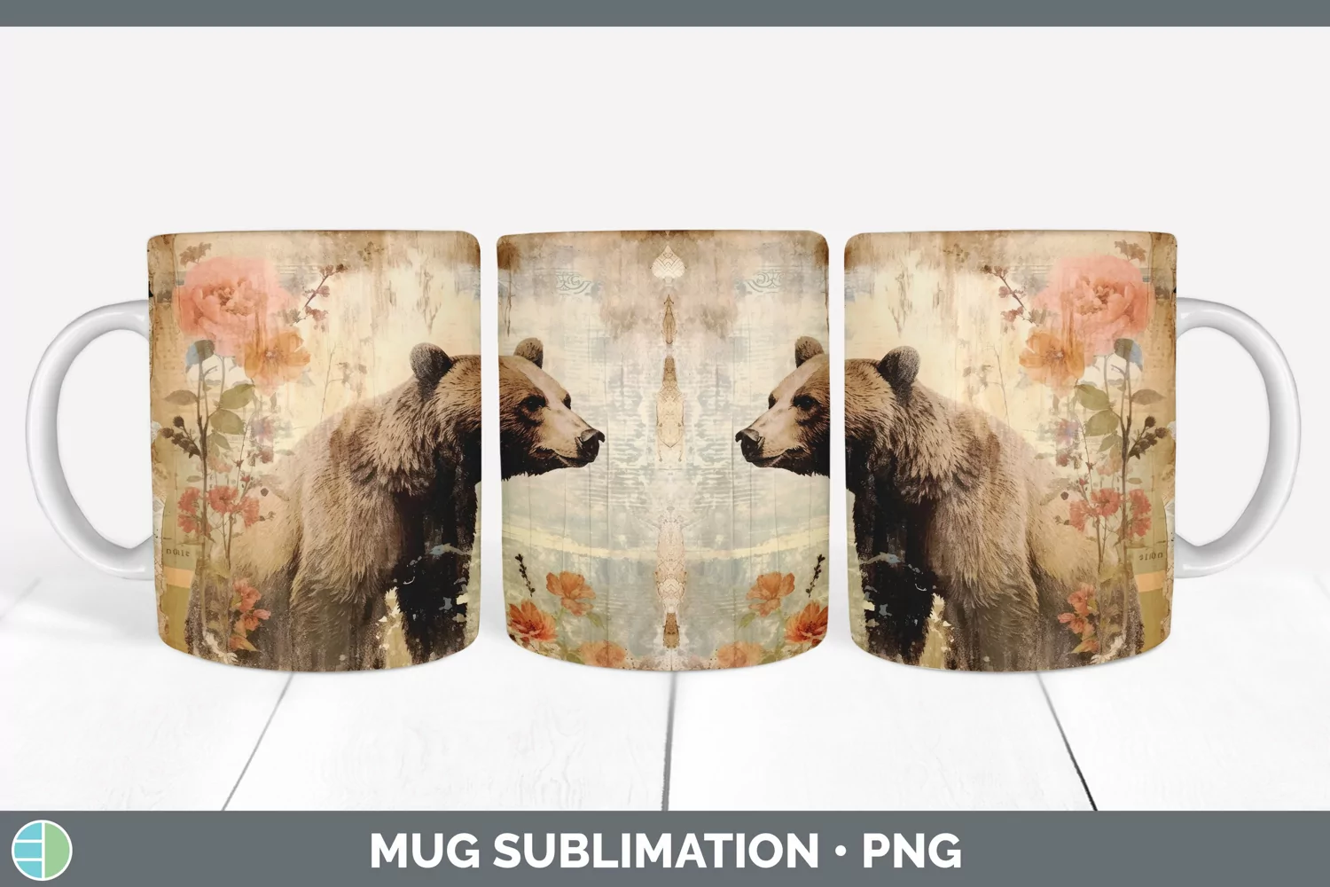 GorgeousDecoupage Grizzly Bears Mug Wrap design.