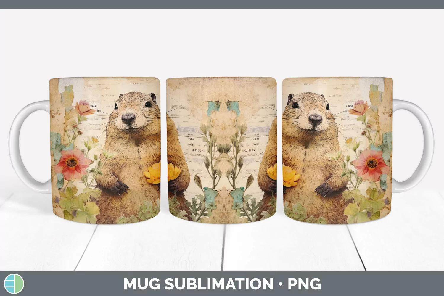 GorgeousDecoupage Groundhogs Mug Wrap design.