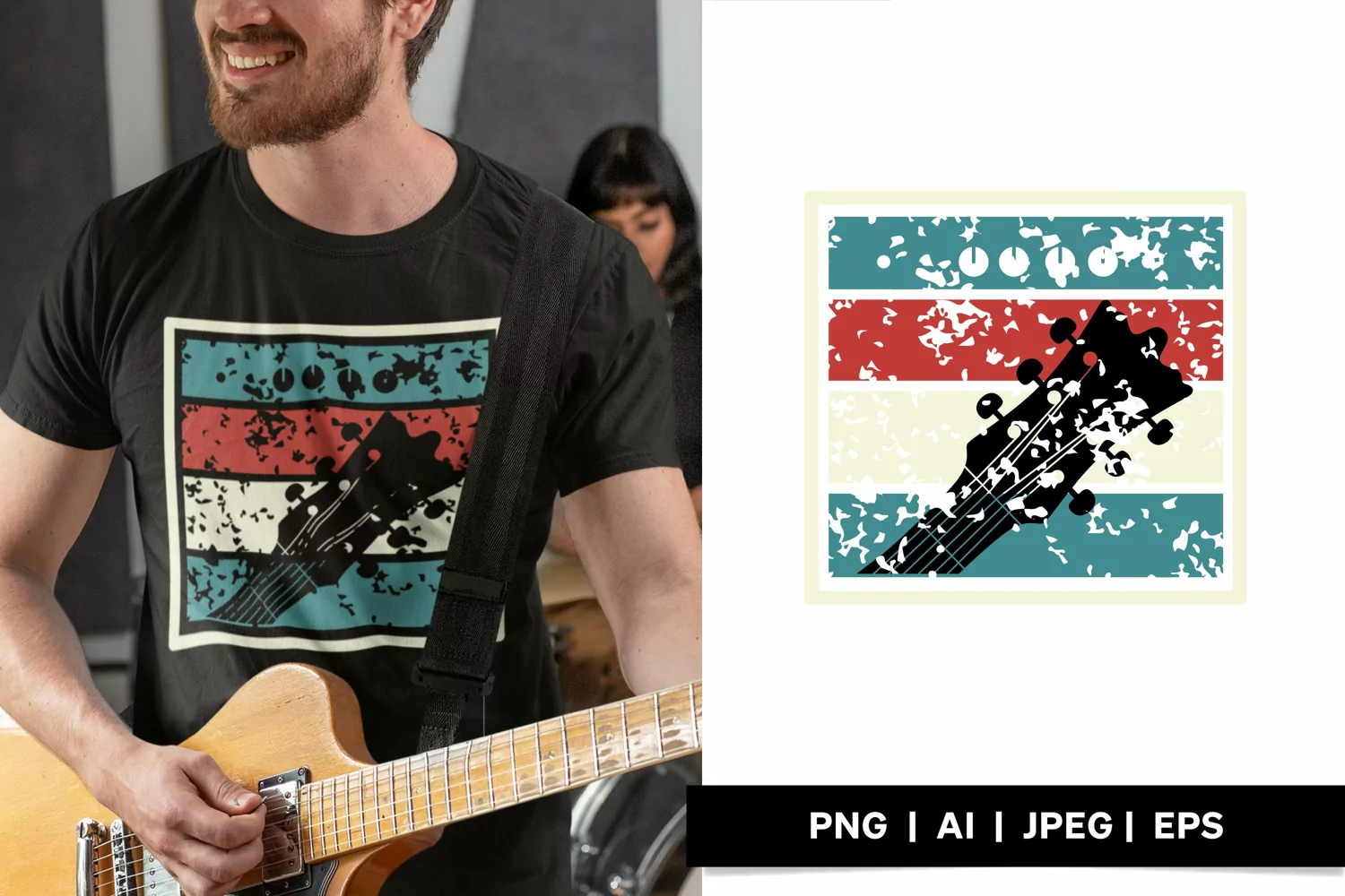 Guitar Headstock Silhouette on Multicolor Retro Background product image 1