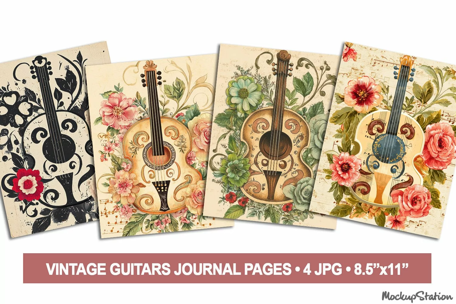 Vintage Guitar Junk Journal Pages |Retro Papers product image 1