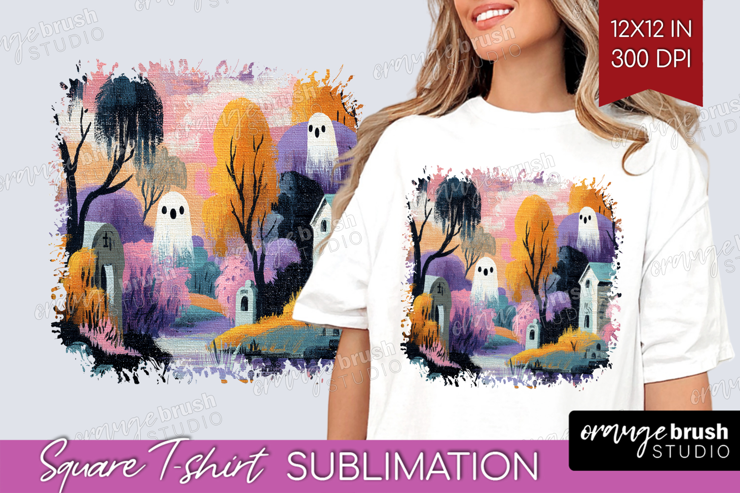 Retro Halloween Square Tshirt Background - Vintage PNG product image 1