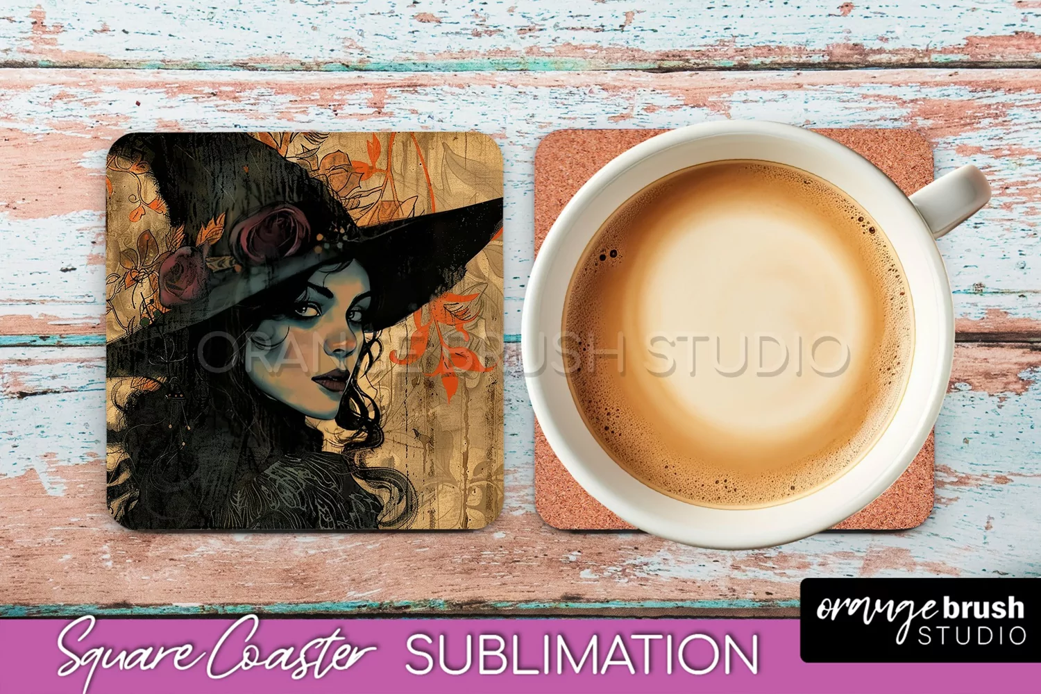 Vintage Halloween Square Coaster Sublimation - Spooky PNG product image 1