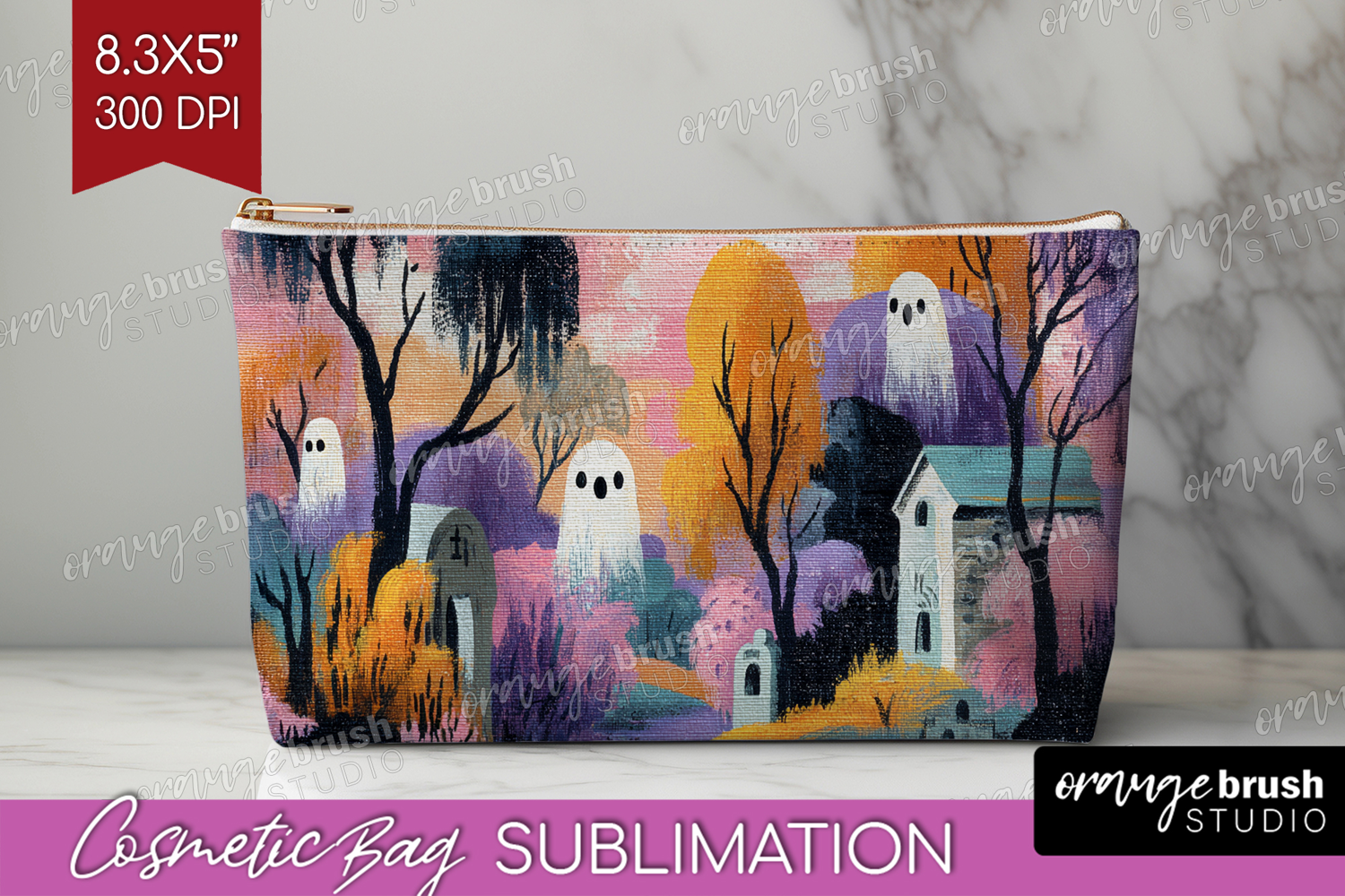 Retro Halloween Cosmetic Bag - Vintage Makeup Bag PNG product image 1