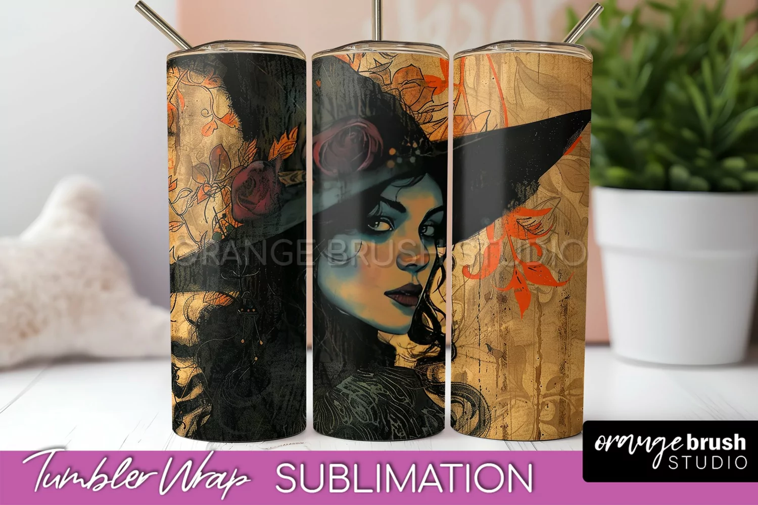 Vintage Halloween Tumbler Wrap, Spooky Halloween Sublimation product image 1
