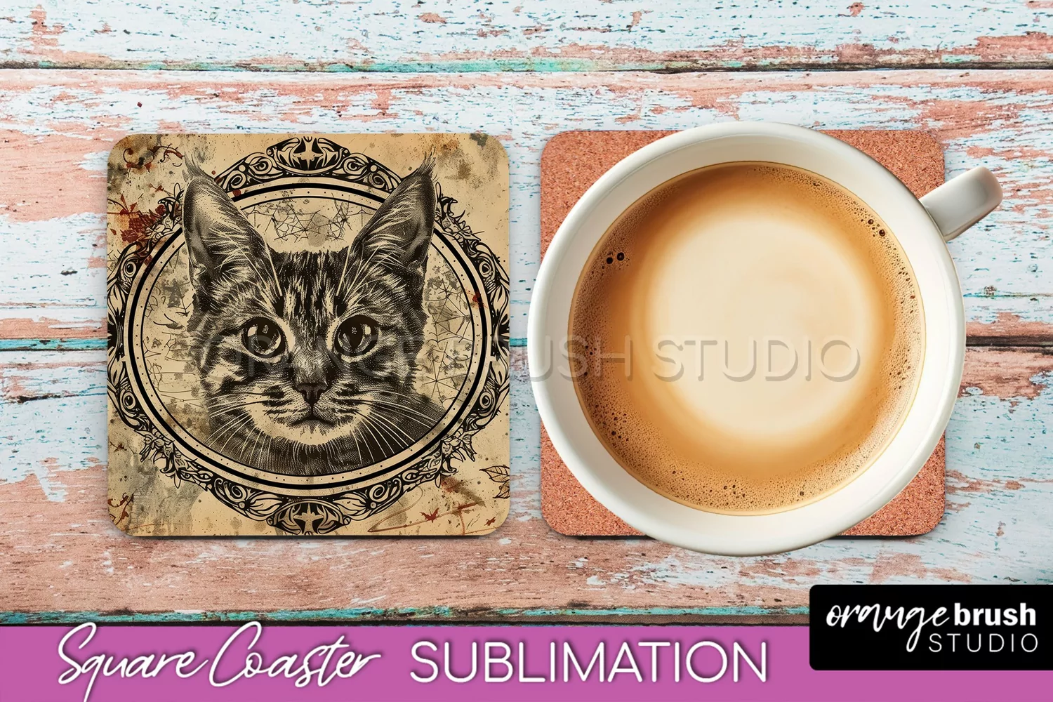 Vintage Halloween Square Coaster Sublimation - Spooky PNG product image 1