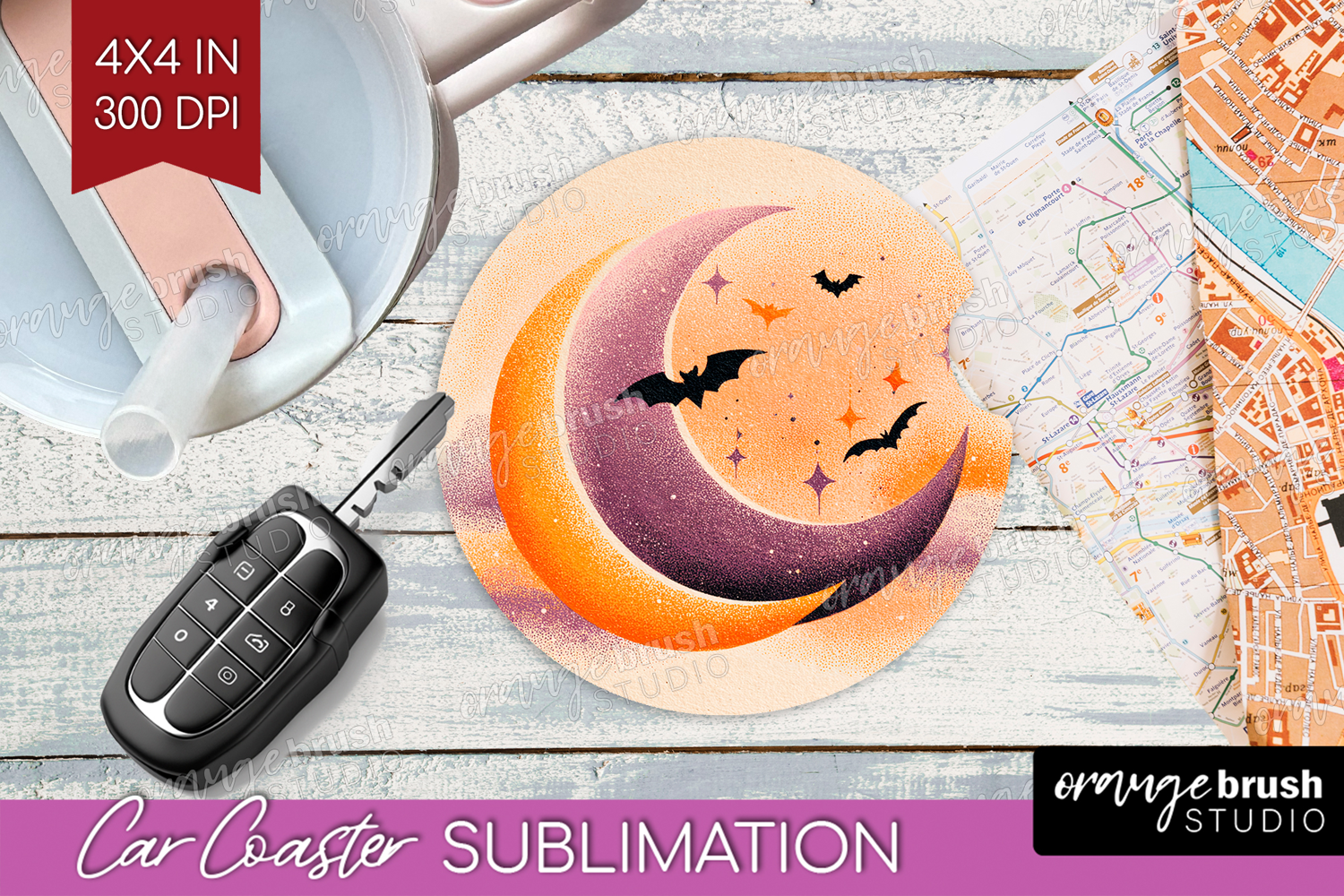 Retro Halloween Car Coaster - Vintage Coaster PNG product image 1