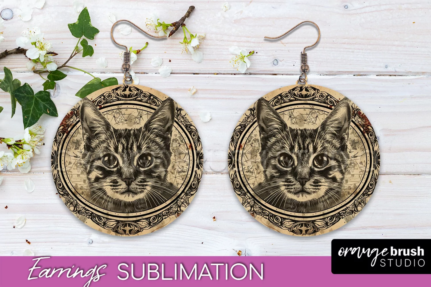 Vintage Halloween Round Earrings Sublimation Spooky Earrings product image 1