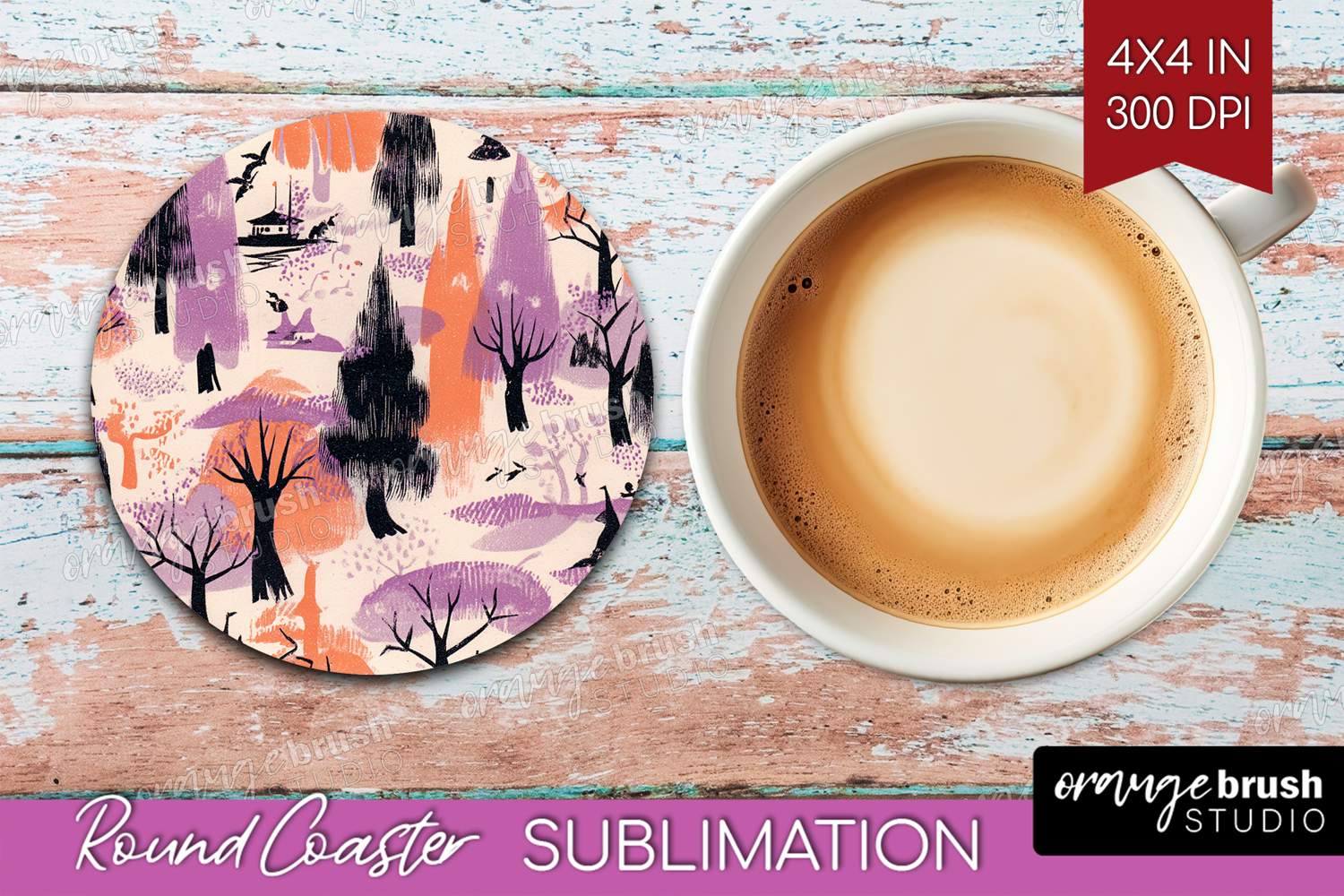 Retro Halloween Round Coaster - Vintage Coaster PNG product image 1