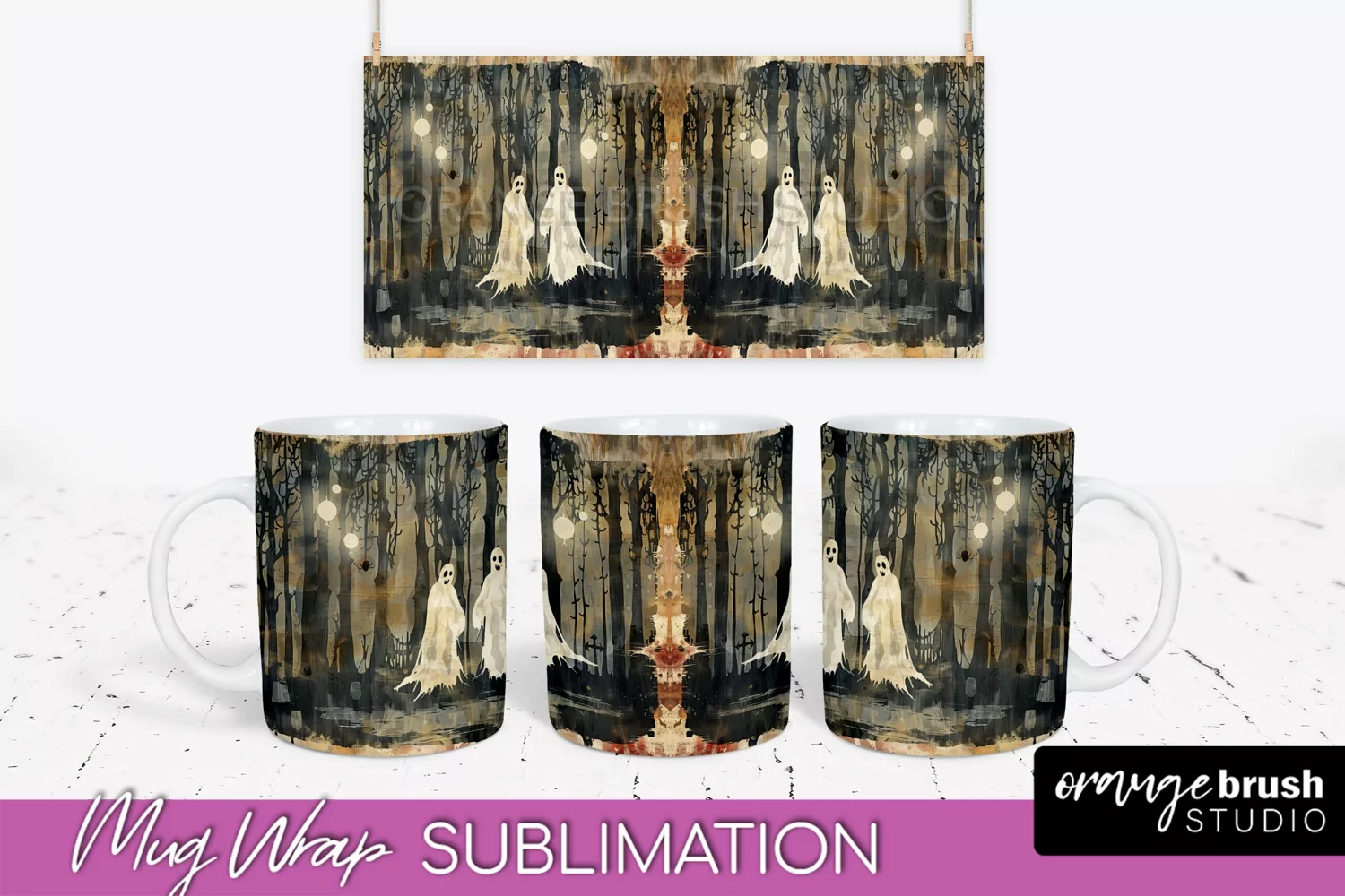 Vintage Halloween Mug Wrap - Spooky Mug Sublimation product image 1
