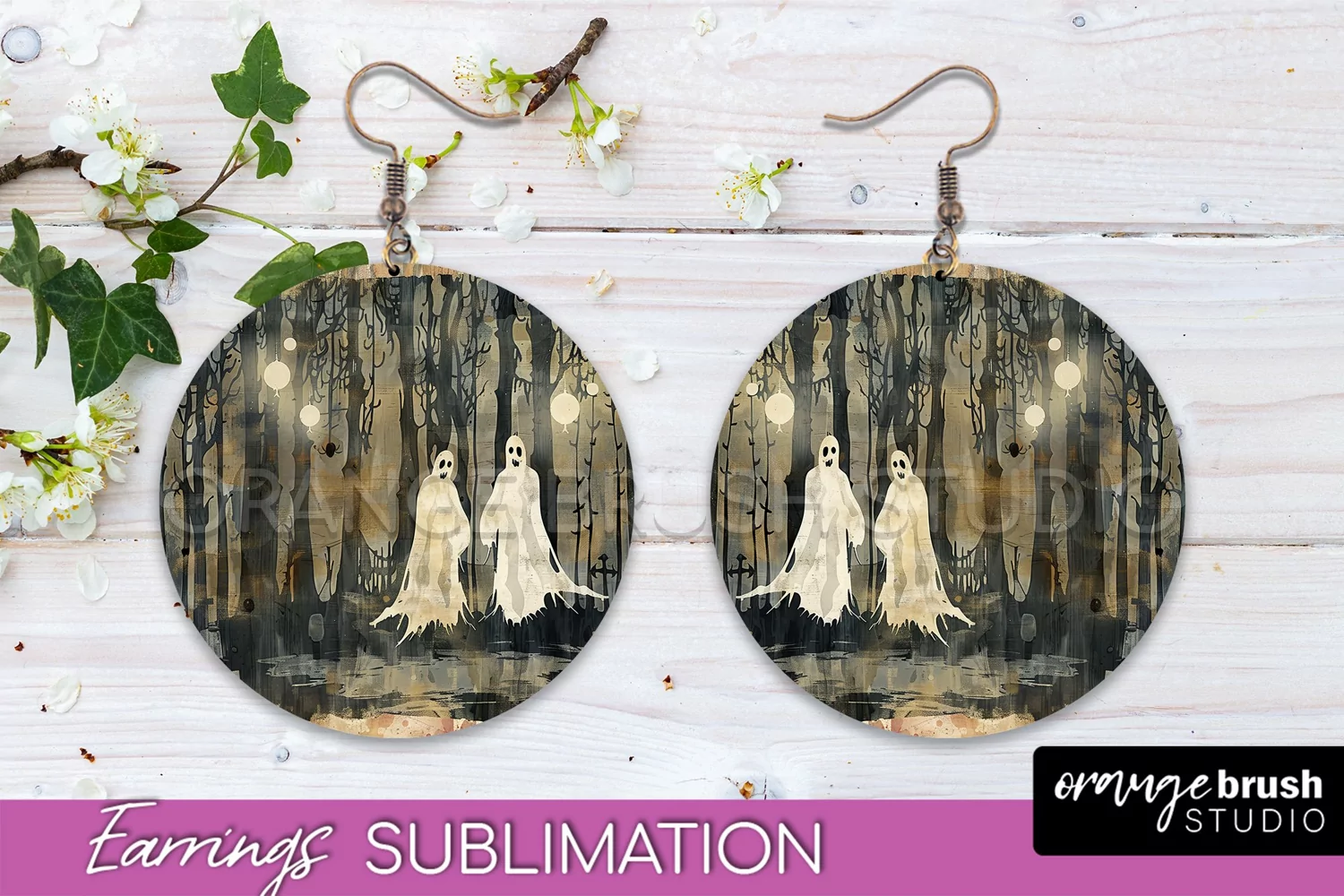 Vintage Halloween Round Earrings Sublimation Spooky Earrings product image 1