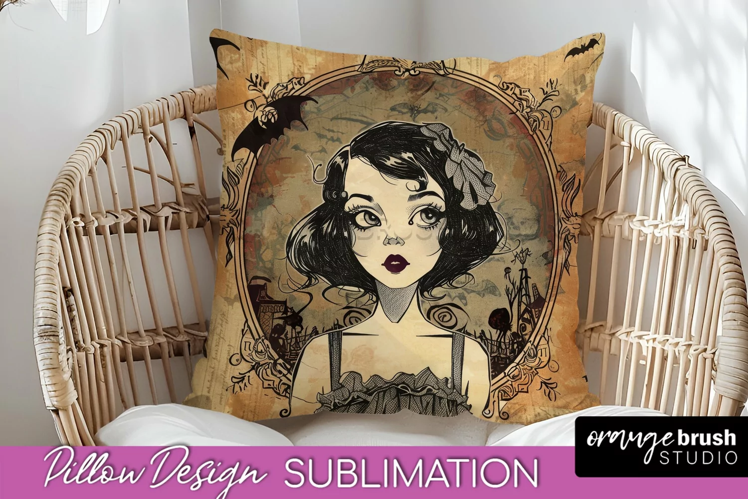 Vintage Halloween Pillow Sublimation, Spooky Pillow Cover product image 1