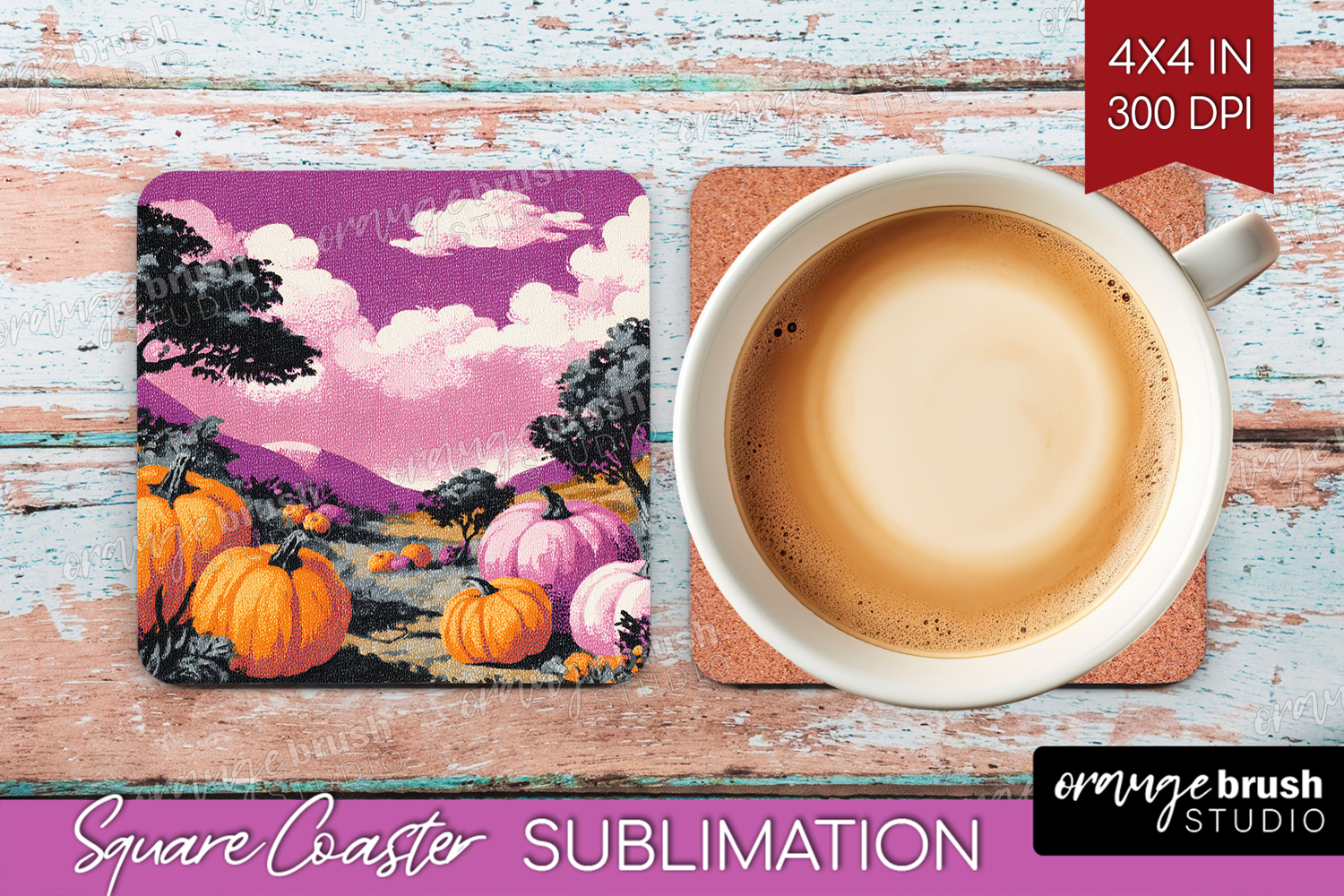 Retro Halloween Square Coaster - Vintage Coaster PNG product image 1
