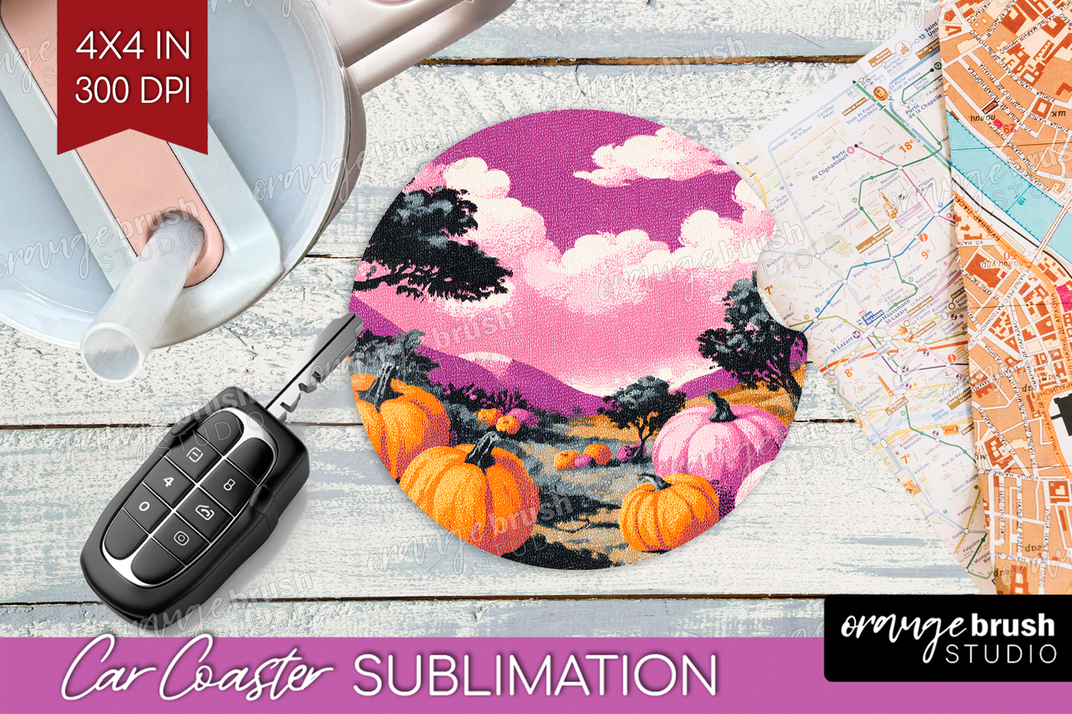 Retro Halloween Car Coaster - Vintage Coaster PNG product image 1
