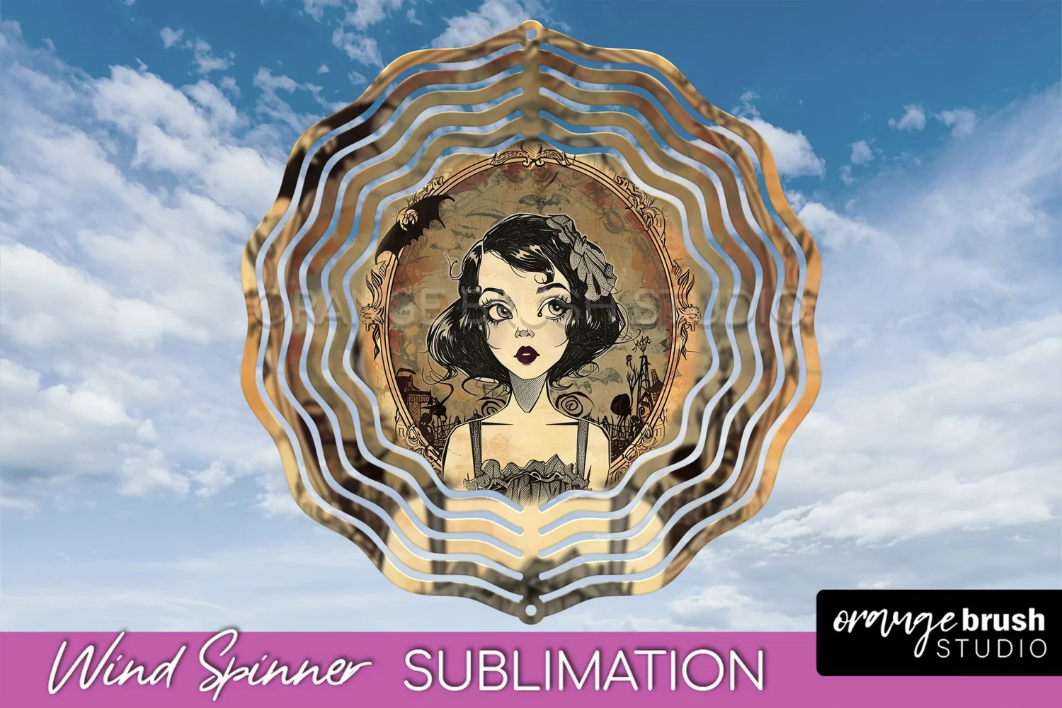 Vintage Halloween Wind Spinner Sublimation - Spooky PNG product image 1