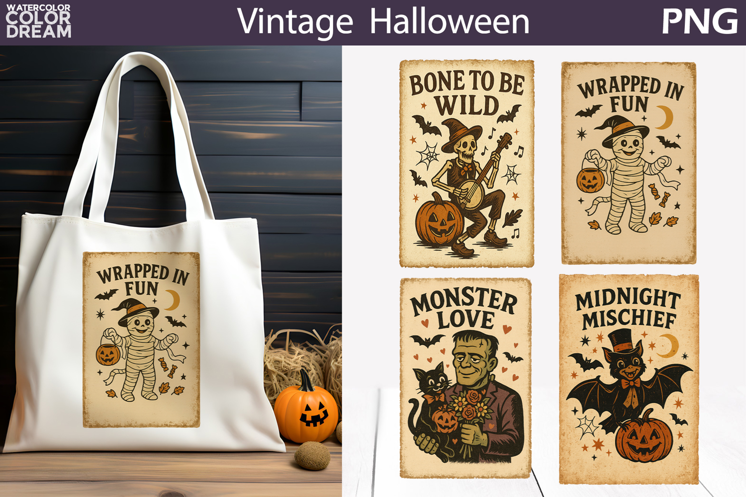 Vintage Halloween Poster | Distressed parchment retro product image 1