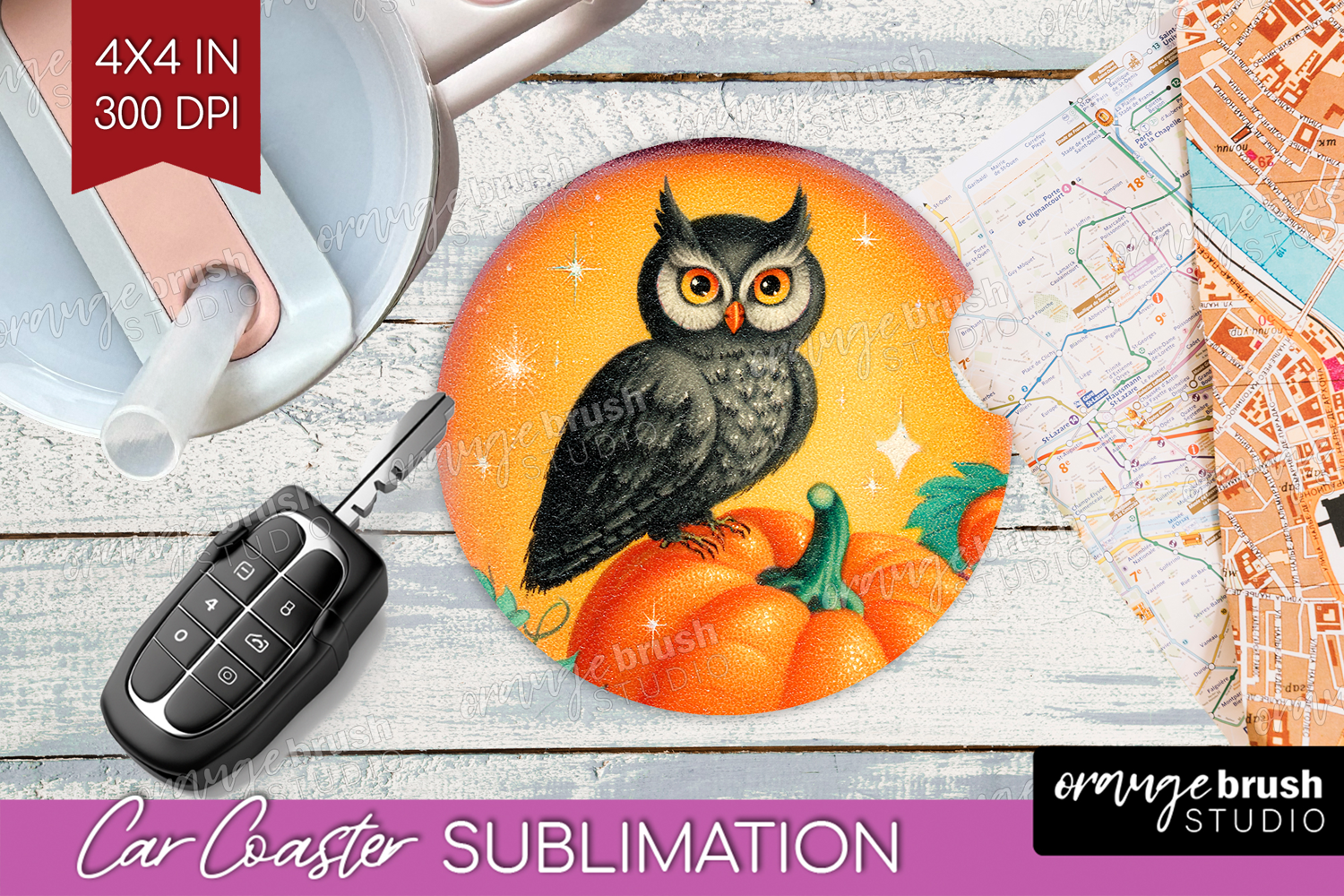 Retro Halloween Car Coaster - Vintage Coaster PNG product image 1