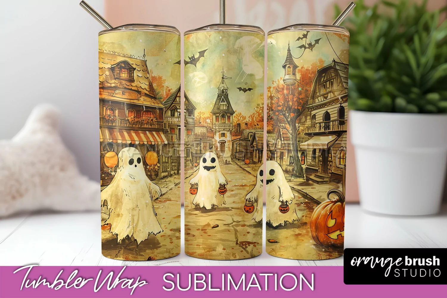 Vintage Halloween Tumbler Wrap, Spooky Halloween Sublimation product image 1