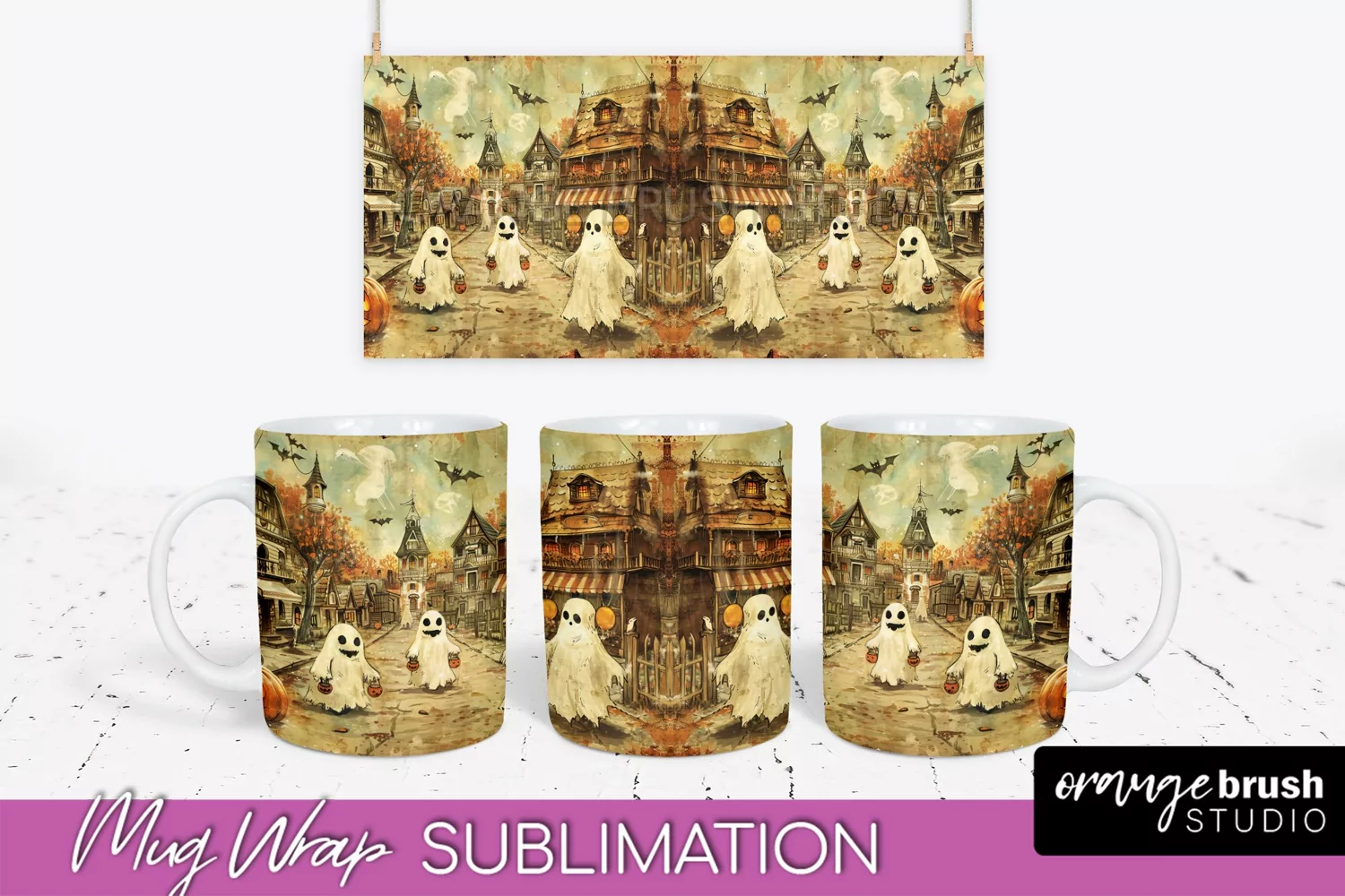 Vintage Halloween Mug Wrap - Spooky Mug Sublimation product image 1