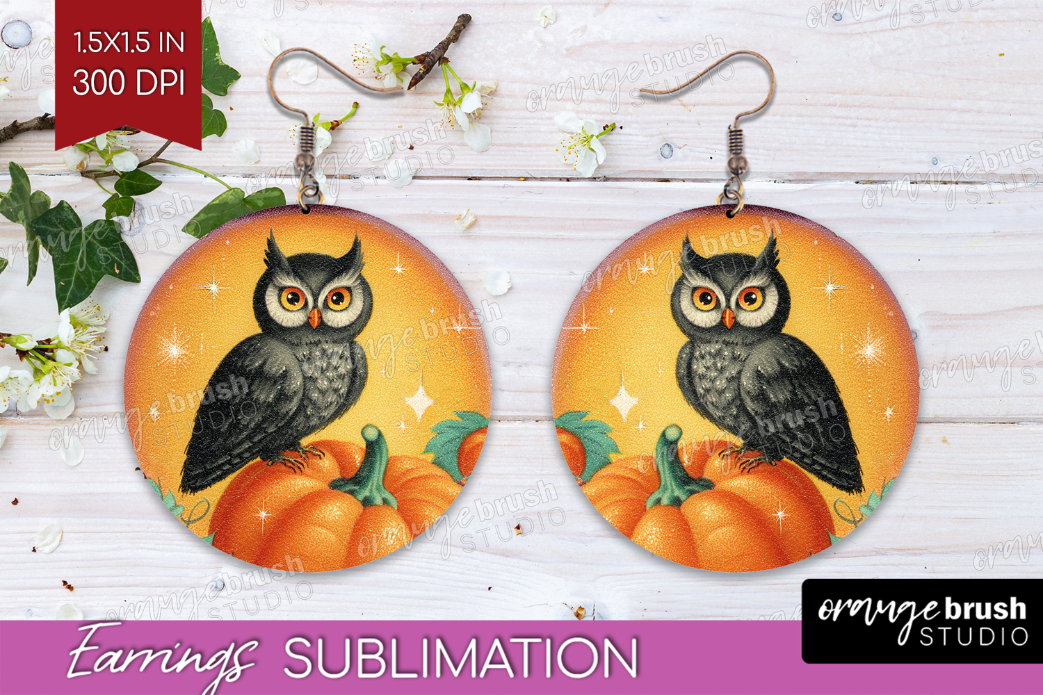 Retro Halloween Round Earrings - Vintage PNG Sublimation product image 1