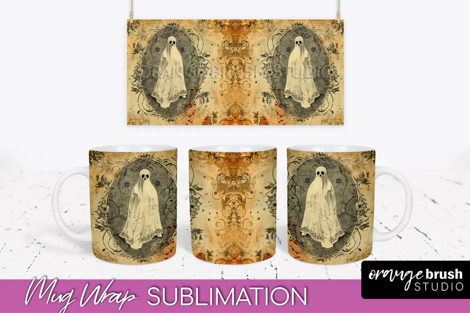Vintage Halloween Mug Wrap - Spooky Mug Sublimation product image 1