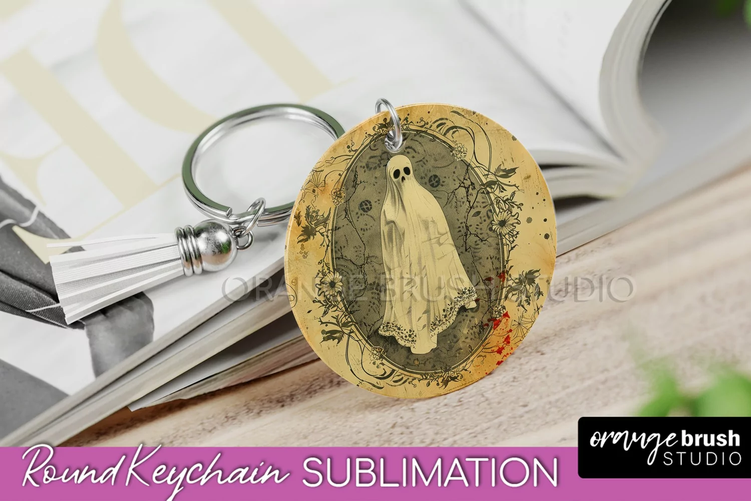 Vintage Halloween Keychain Sublimation, Spooky Keychain PNG product image 1