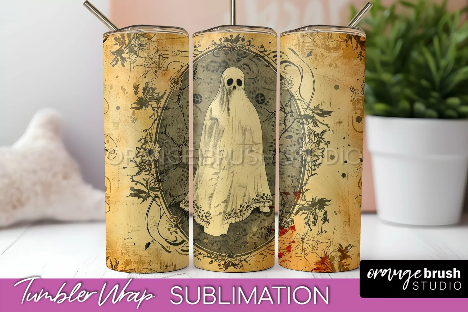 Vintage Halloween Tumbler Wrap, Spooky Halloween Sublimation product image 1