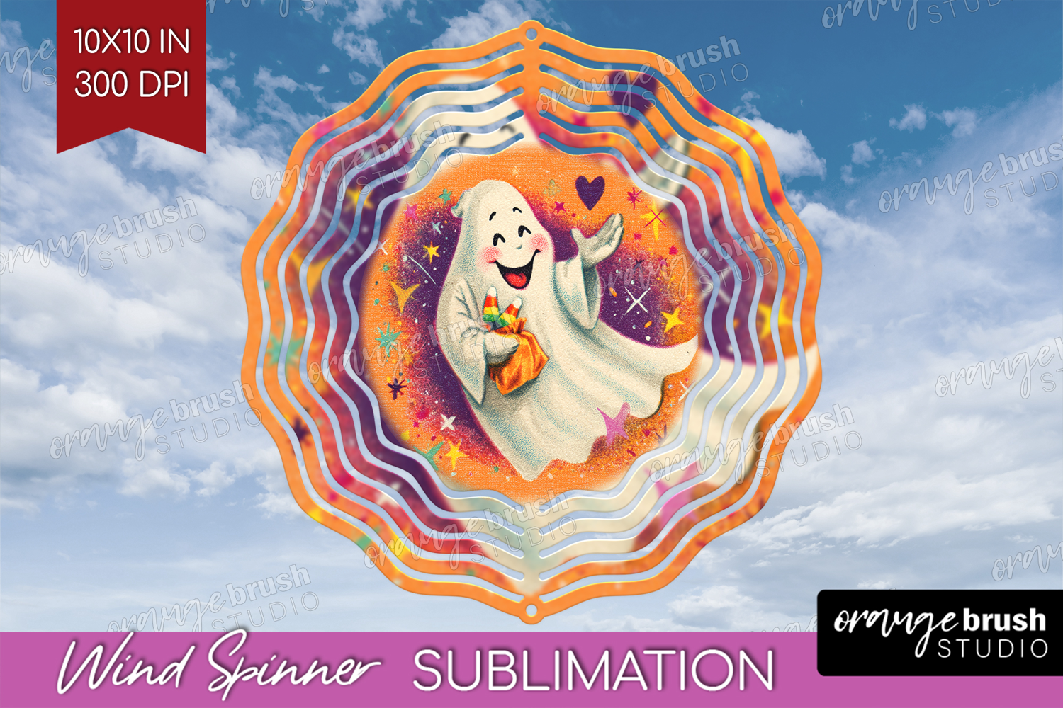 Retro Halloween Wind Spinner Sublimation PNG - Vintage Round product image 1